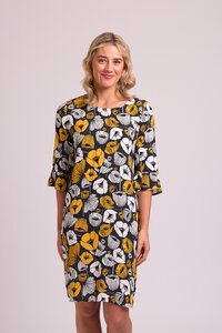 Foil Shift Fluted Sleeve Dress