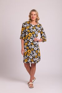 Foil Shift Fluted Sleeve Dress