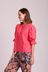 Foil Plain Puff & Gather Sleeve Top