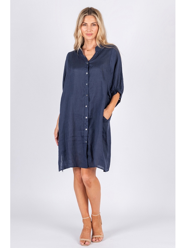 Worthier Annya Button Through Linen Dress