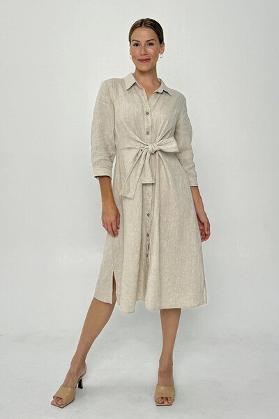 Worthier Lorah Tie Front Linen Dress-new-Preen