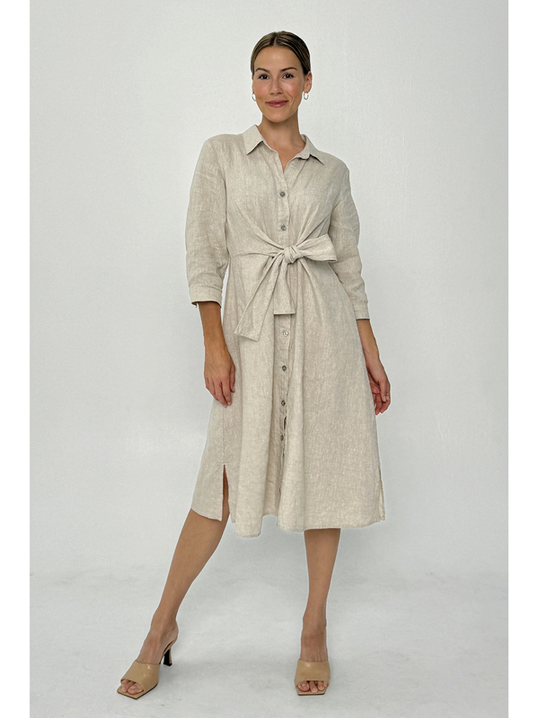 Worthier Lorah Tie Front Linen Dress