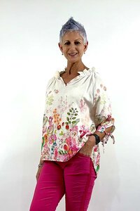 La Strada Floral Frill Elastic V Neck Top