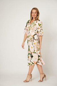 La Strada Puff Sleeve Knotted Dress