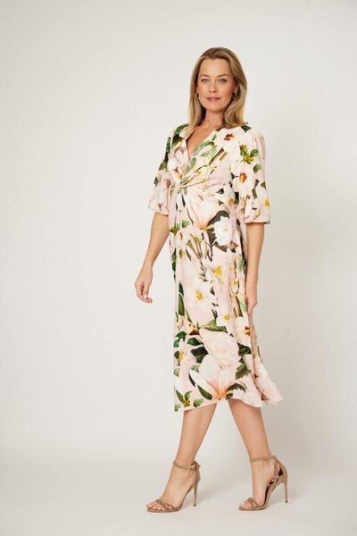 La Strada Puff Sleeve Knotted Dress-new-Preen