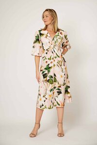 La Strada Puff Sleeve Knotted Dress