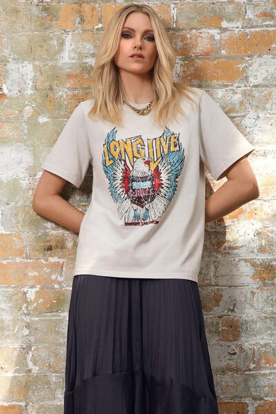 Storm Eagle Print Bone Tee-new-Preen