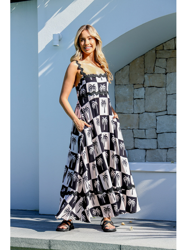 Miracle Ric Rac Palm Maxi Dress