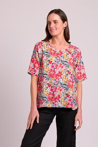 Oh Three Print Easy Fit Pleat Back Top