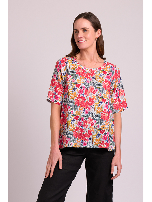 Oh Three Print Easy Fit Pleat Back Top