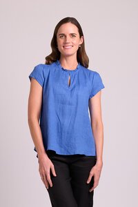 Oh Three Cap Sleeve Ruffle Neck Top