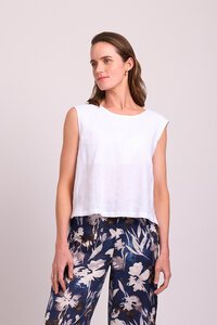 Foil Plain Sleeveless Pleat Back Top