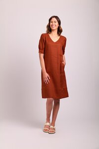 Foil Plain V Neck Puff Sleeve Dress