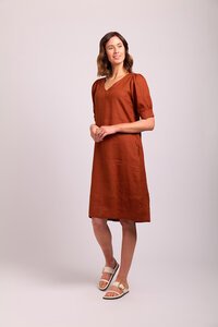 Foil Plain V Neck Puff Sleeve Dress