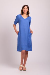 Foil Plain V Neck Puff Sleeve Dress