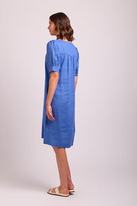 Foil Plain V Neck Puff Sleeve Dress