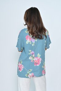 Cali & Co Round Neck Floral Linen Top