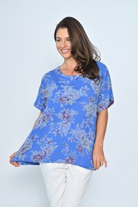 Cali & Co Round Neck Floral Linen Top