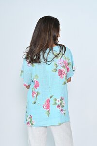 Cali & Co Round Neck Floral Linen Top