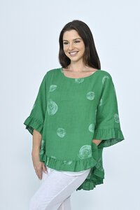 Cali & Co Circle Frill Hem Linen Top