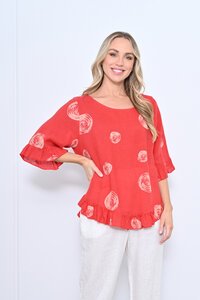 Cali & Co Circle Frill Hem Linen Top