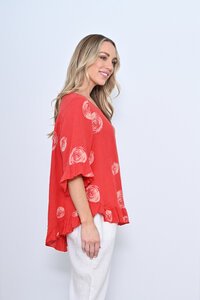 Cali & Co Circle Frill Hem Linen Top