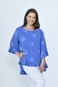 Cali & Co Circle Frill Hem Linen Top