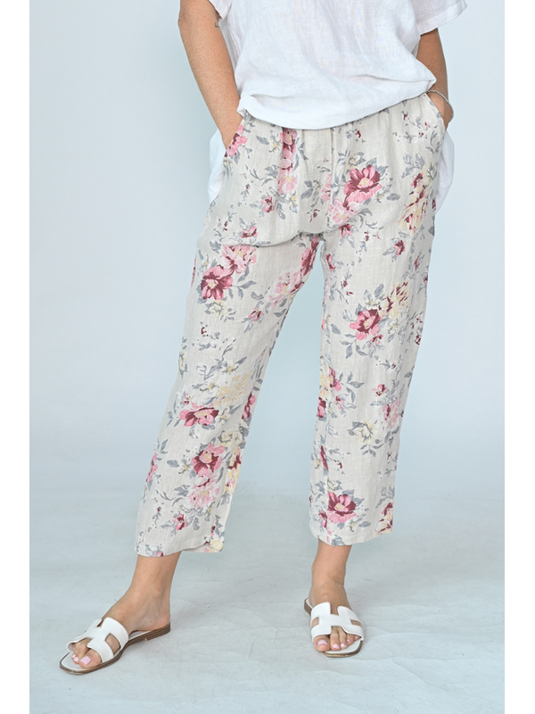 Cali & Co Tapered Floral Linen Pant