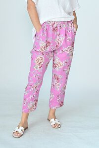 Cali & Co Elastic Waistband Floral Linen Pant