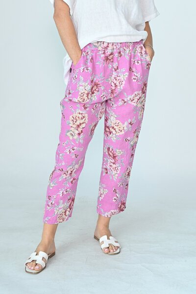 Cali & Co Elastic Waistband Floral Linen Pant-new-Preen