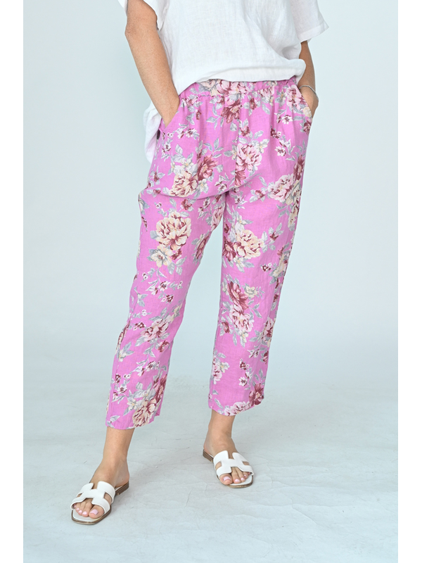 Cali & Co Elastic Waistband Floral Linen Pant