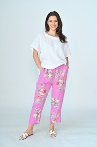 Cali & Co Elastic Waistband Floral Linen Pant