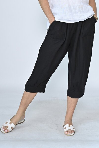 Cali & Co Wide Pant Cuff 3-4 Linen Pant-new-Preen