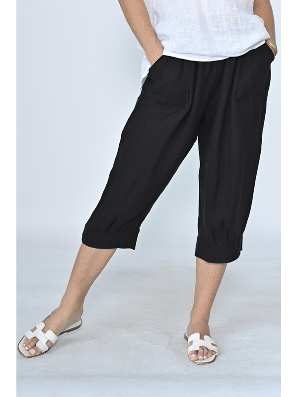 Cali & Co Wide Pant Cuff 3-4 Linen Pant