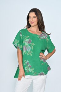 Cali & Co Round Neck Big Floral Linen Top