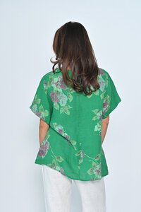 Cali & Co Round Neck Big Floral Linen Top