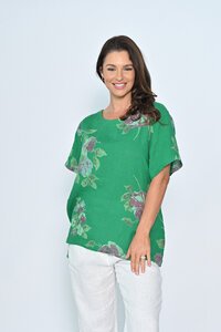 Cali & Co Round Neck Big Floral Linen Top