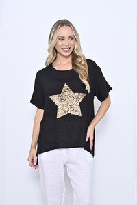 Cali & Co Sequin Star Linen Top