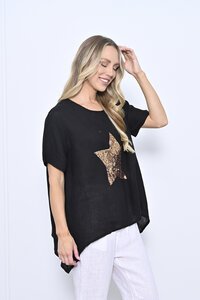 Cali & Co Sequin Star Linen Top