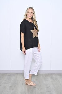 Cali & Co Sequin Star Linen Top