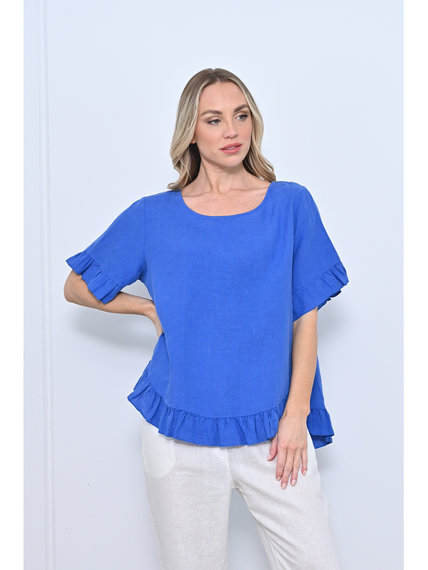 Cali & Co Plain Frill Hem Linen Top