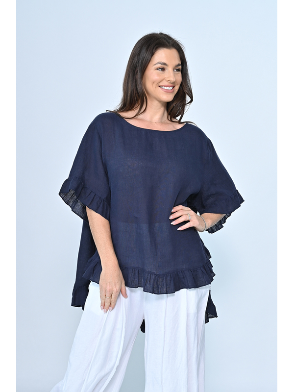 Cali & Co Plain Frill Hem Linen Top