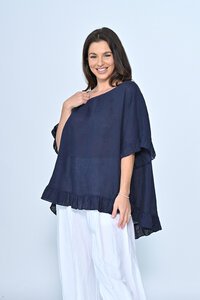 Cali & Co Plain Frill Hem Linen Top