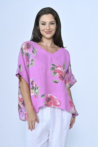 Cali & Co V-Neck Oversized Linen Floral Top