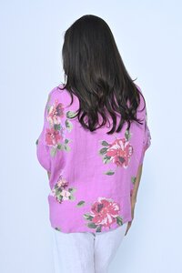 Cali & Co V-Neck Oversized Linen Floral Top