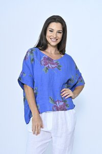 Cali & Co V-Neck Oversized Linen Floral Top