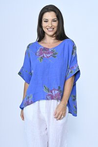 Cali & Co V-Neck Oversized Linen Floral Top