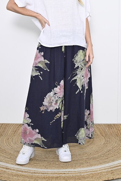 Cali & Co Wide Leg Linen Floral Pant-new-Preen