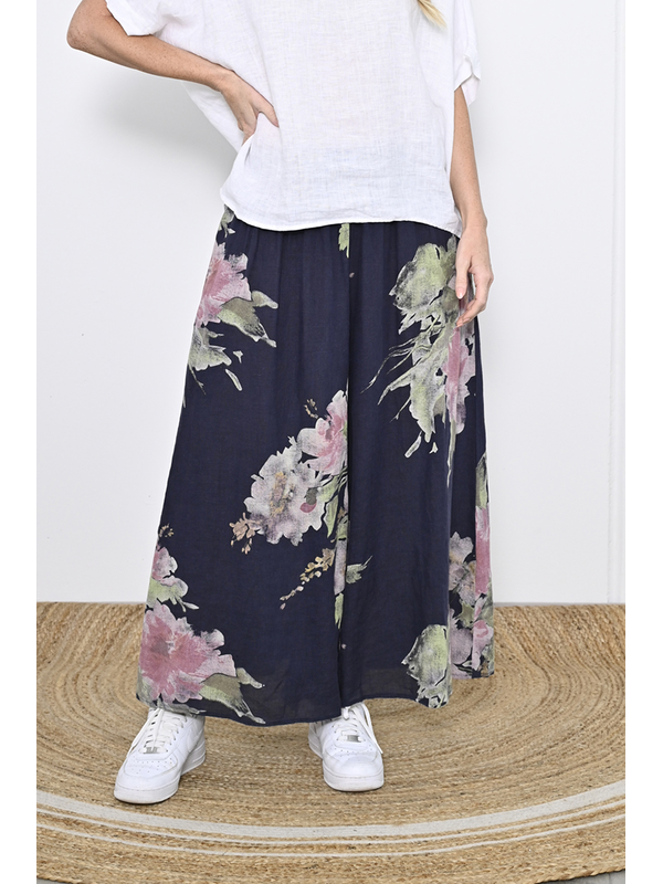 Cali & Co Wide Leg Linen Floral Pant