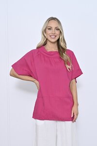 Cali & Co Turtle Neck Linen Top